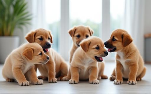 A group of puppies playing together in a socialization class.